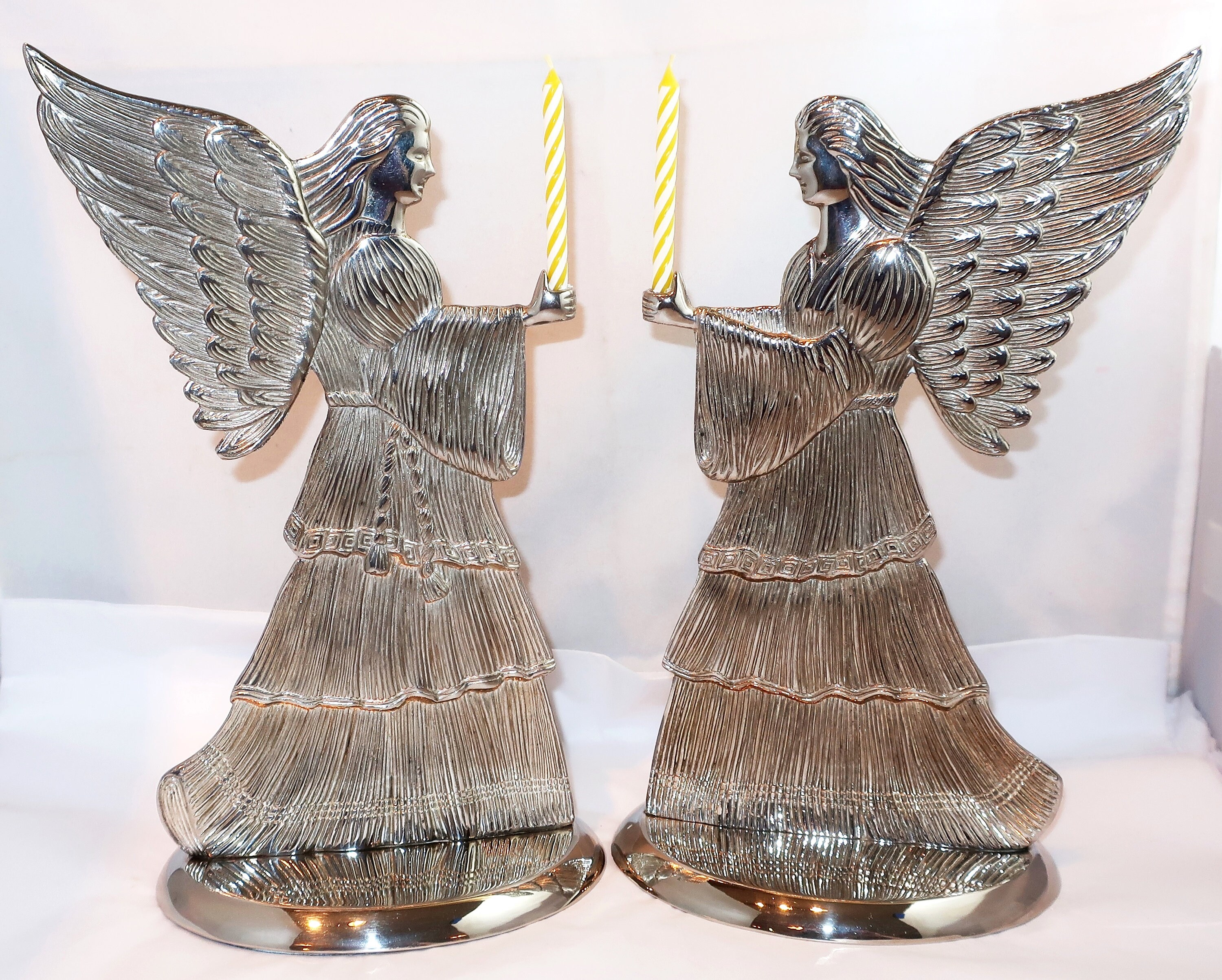 2 SILVER PLAtED ANGEL Candle Holders 9H Set Pair By Etsy