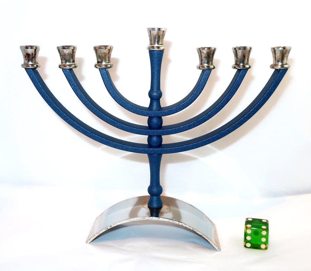 KARSHI CHANUKIAH Hanukiah 5.5h 7 Branch Cobalt Blue and Silver Plate