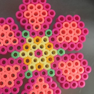 Pink Flowers Perler Beads Magnets - Finished Product