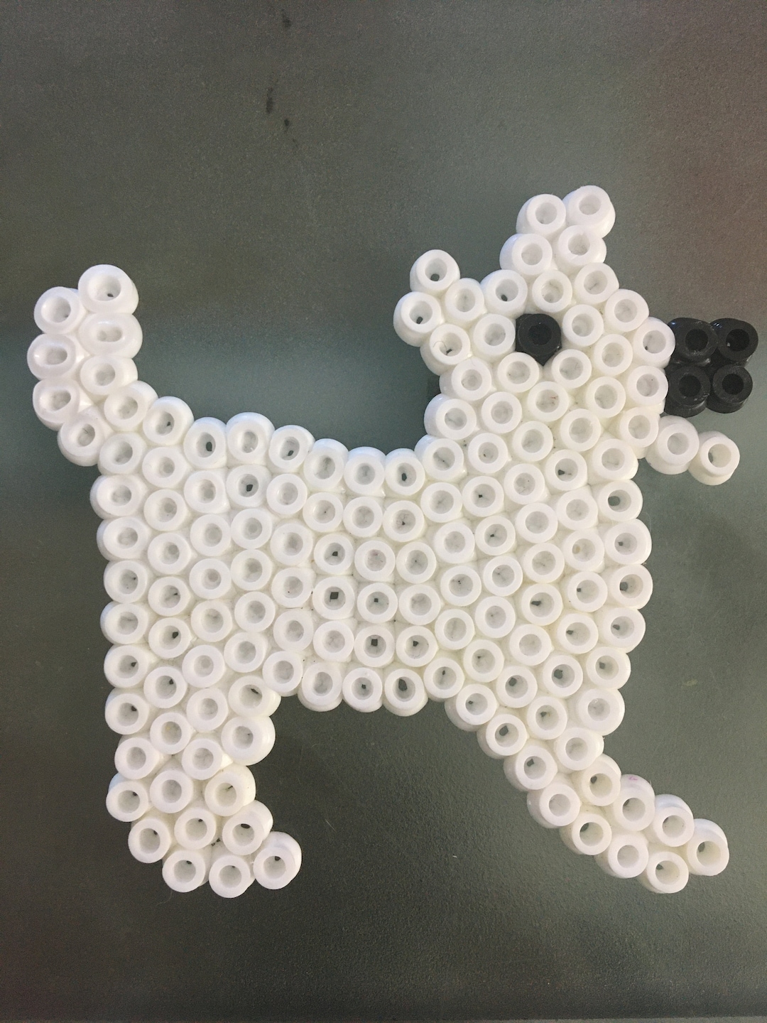 White Dog Perler Bead Finished Product 