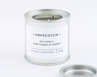 Citrus + Sandalwood Vegan Scented Candle — Hopscotch Candle Mini — Hand-poured 100% Soy Wax Container Candle