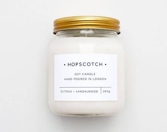 Citrus + Sandalwood Scented Candle — Hopscotch Candle — Soy Candle — Perfect Gift for Her, Wedding Gift, Gift for Mum, Thank You Gift