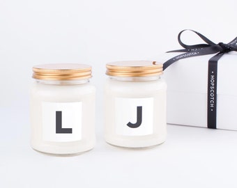 Personalised Candle Wedding Gift Box — Custom Monogram Soy Candle Set — Made in the UK