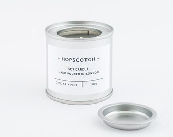 Cedar + Pine Scented Vegan Candle — Hopscotch Candle Mini — Hand-poured 100% Soy Wax Container Candle