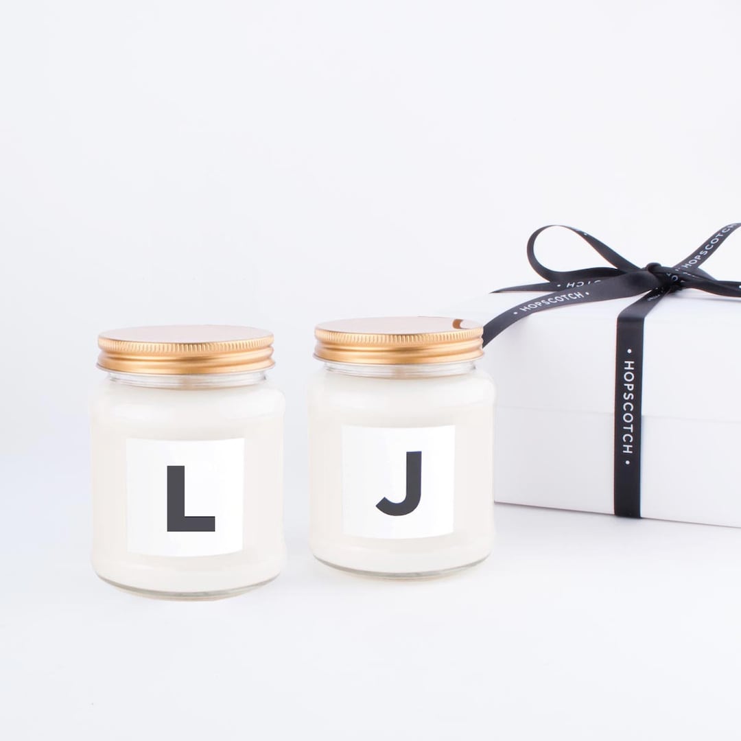 Personalised Candle Wedding Gift Box — Custom Monogram Soy Candle Set ...