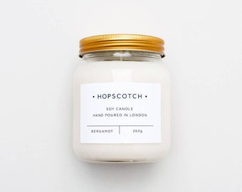 Bergamot Scented Candle — Hopscotch Candle — Home Decor Soy Candle — Perfect Gift for Her, Wedding Gift, Gift for Mum or Thank You Gift