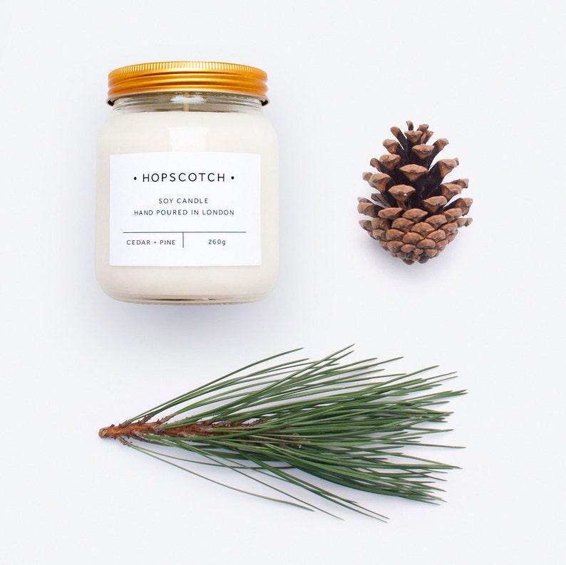 Cedar Pine Scented Candle Hopscotch Candle Home Decor Soy Candle Perfect Gift for Her, Wedding Gift, Gift for Mum or Thank You Gift image 1