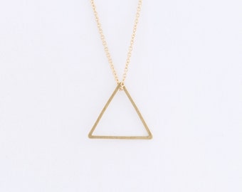 Brass Triangle Necklace on a 14k Gold Filled Chain — minimal geometric necklace