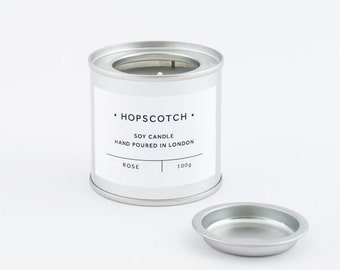 Rose Scented Vegan Candle — Hopscotch Candle Mini — Hand-poured 100% Soy Wax Container Candle