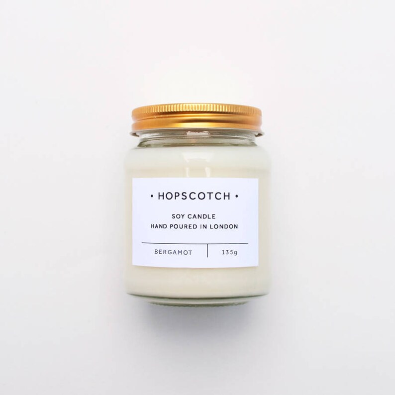Bergamot Scented Candle \u2014 Hopscotch Candle \u2014 Home Decor Soy Candle \u2014 Perfect Gift for Her Wedding Gift Gift for Mum or Thank You Gift