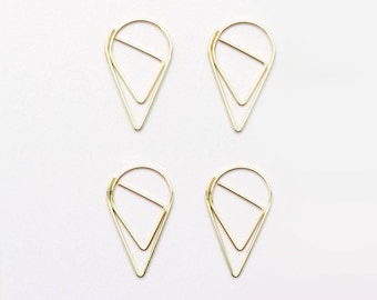 Set of 4 Large Teardrop Paperclips — Gold Shaped Paperclips