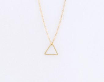 Small Brass Triangle Necklace on a 14k Gold Filled Chain — minimal geometric necklace