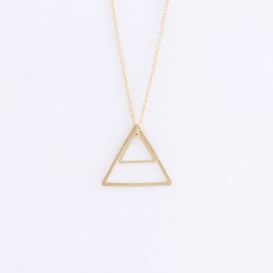 Double Triangle Necklace (brass) on a 14k Gold Filled Chain — minimal geometric necklace