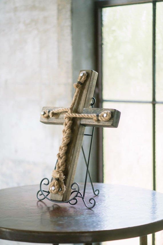 Wedding Cord of Three Strands Ceremony Cross; Natural Wood & Rope Unity  Candle Alternative