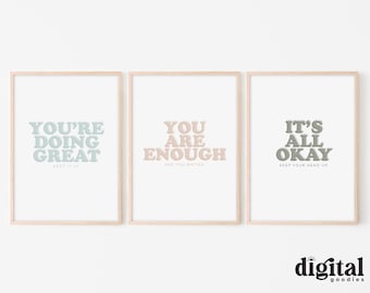 PRINTABLE Motivational Quotes Wall Print, Digital Download, Motivational Wall Art, You're Doing Great, You Are Enough, It's All Okay