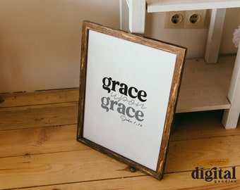 PRINTABLE Grace Upon Grace Wall Print, John 1:16, Digital Download, Bible Verse, Scripture Wall Decor, Christian Wall Art, BW Bundle