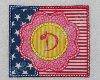 Patriotic USA Flag Iron On Monogram Flower Embroidered Applique Patch Sew on Summer Time Memorial Day Labor Day Veterans Day 4th of July