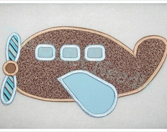 Airplane Iron On or Sew On Embroidered Fabric Applique Patch Baby Boy Birthday Shower Shirt Supply MADE to ORDER Blue Brown Custom Color