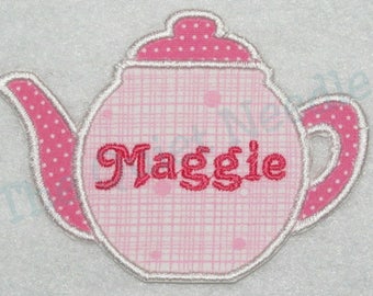 Tea Pot Iron On or Sew On Embroidered Fabric Applique Patch Children Kids Girls MADE to ORDER Clothing TShirt Aprons & Tutu Supplies Decal