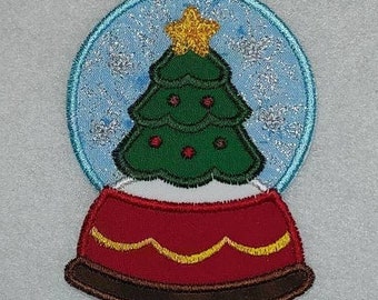 Christmas Tree Snow Globe Embroidery Applique Patch, Iron On or Sew On, MADE To ORDER, Holiday Decal Embellishment, 2 Size Options