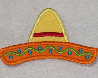 Sombrero Hat Embroidery Applique Patch, Iron On or Sew On Options, 3 Size Options, MADE to ORDER, Custom Colors Available