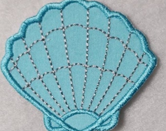 Seashell Embroidery Applique Patch, Iron On or Sew On Options, 4 Size Options, Summer Scallop Shell, MADE to ORDER, Custom Colors Available