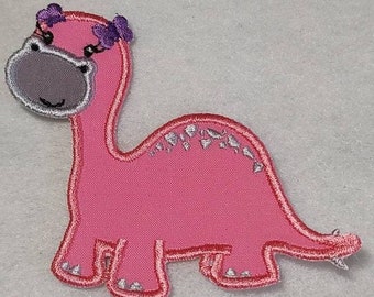 Girl Dinosaur Embroidery Applique Patch, Iron On or Sew On Options, 3 Size Options, MADE to ORDER, Custom Colors Available