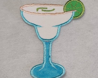 Margarita Glass Embroidery Applique Patch, Iron On or Sew On Options, 2 Sizes Available, MADE to ORDER, Custom Colors Available