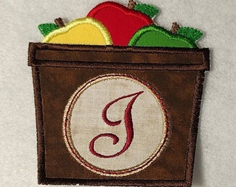 Apple Basket Barrel Fall Embroidery Monogram Applique Patch, Iron On or Sew On Options, 4 Size Options, MADE to ORDER, Autumn Kids Patch