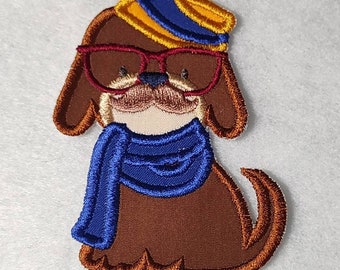 Dog Embroidery Applique Patch, Iron On or Sew On Options, Hipster Patch, 3 Size Options, MADE to ORDER, Custom Colors Available