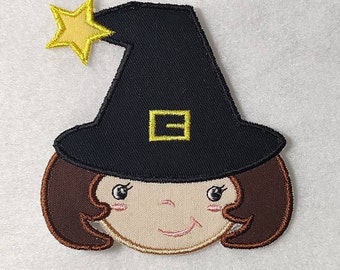 Halloween Witch Embroidery Applique Patch, Iron on or Sew On, 3 Size Options, Apparel Embellishment, MADE to ORDER, Custom Colors Available