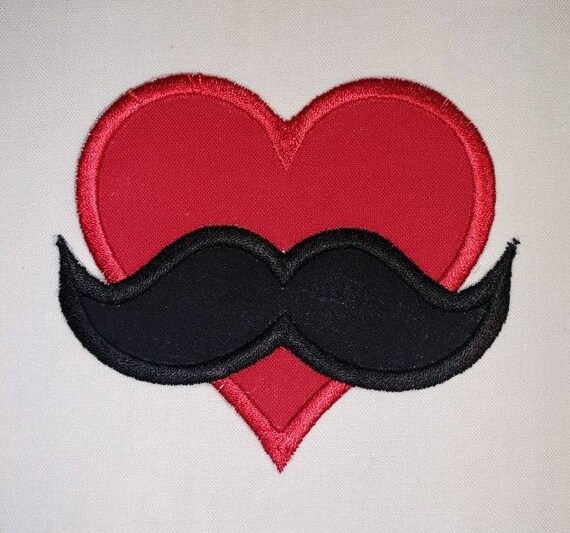 Mustache Heart Iron On Embroidery Applique Made To Order Etsy 