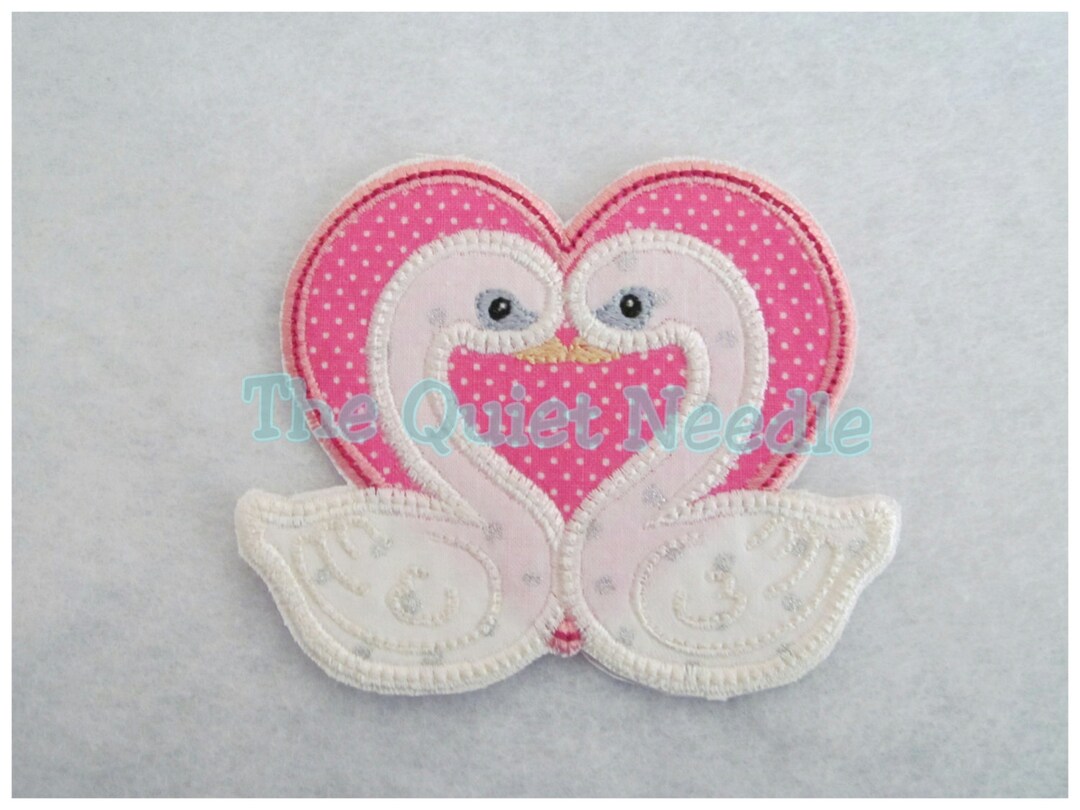 Swans and Heart Iron on or Sew on Applique Patch Valentine ' S Day
