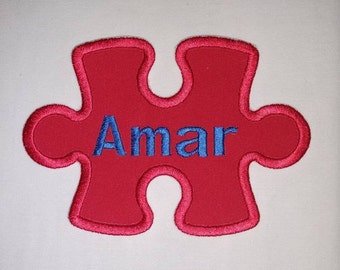 Monogram Puzzle Piece Embroidery Applique Patch. Iron On or Sew On Craft Ideas.  Autism Awareness Multiple Size and Color Options.