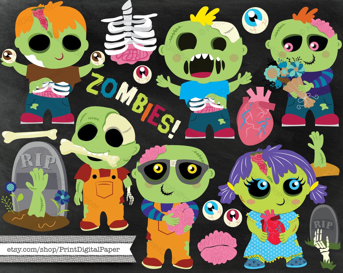 Cute Zombie Clip Art Commercial Use Instant Download PNG Vector Clipart