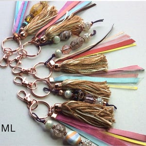 Rose Gold Key Ring, Beaded Bag Charm