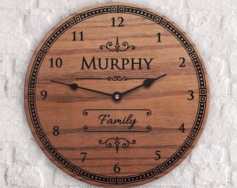 Custom Irish Family Name Clock: Engraved Oak Ireland Decor