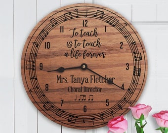 Personalized Choral Director Oak Clock – Engraved Music Teacher Gift