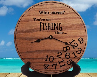 Funny Fishing Time Clock: Engraved Wood Fisherman's Gift