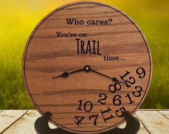 Funny Trail Time Clock: Laser Engraved Oak or Maple