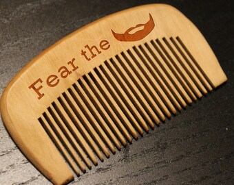Personalized Wooden Beard Comb, Gift for dad, Gift for him, Wooden hair comb, Beard comb, Moustache comb, For men, Fear the beard Engraved