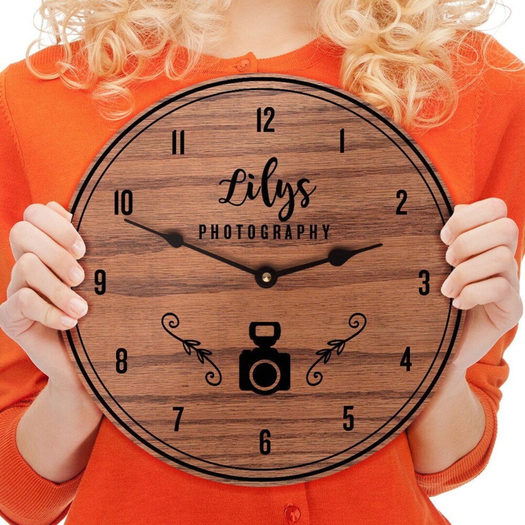 Personalized Camera Wall Clock: Engraved Wood Photography Gift - Etsy