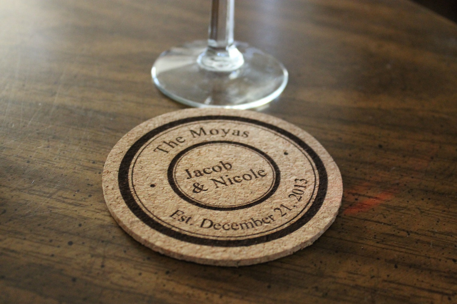 Personalized Cork Coaster Set Anniversary Round Emblem Custom Gift Wedding Drink Party Favor