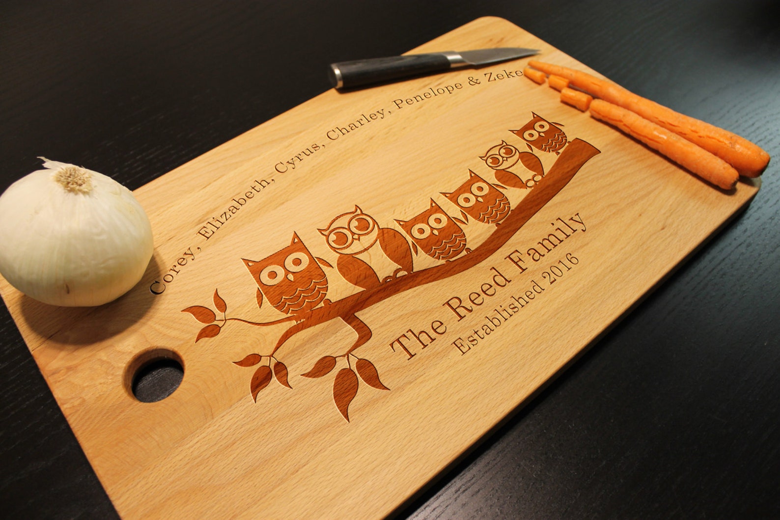 Personalized Owl Family Cutting Board Custom Engraved Theme Etsy