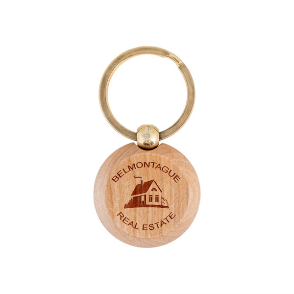 Realtor Closing Realty Personalized Keychain - Gold Keyring Gift for Housewarming - Custom Real Estate Brand Company Logo Promotional Gifts