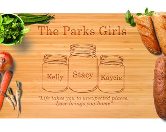 Personalized Mason Jars Custom Cutting Board for Wedding Anniversary Housewarming Party Couples Gift Family Kitchen Large Size 18" x 11"