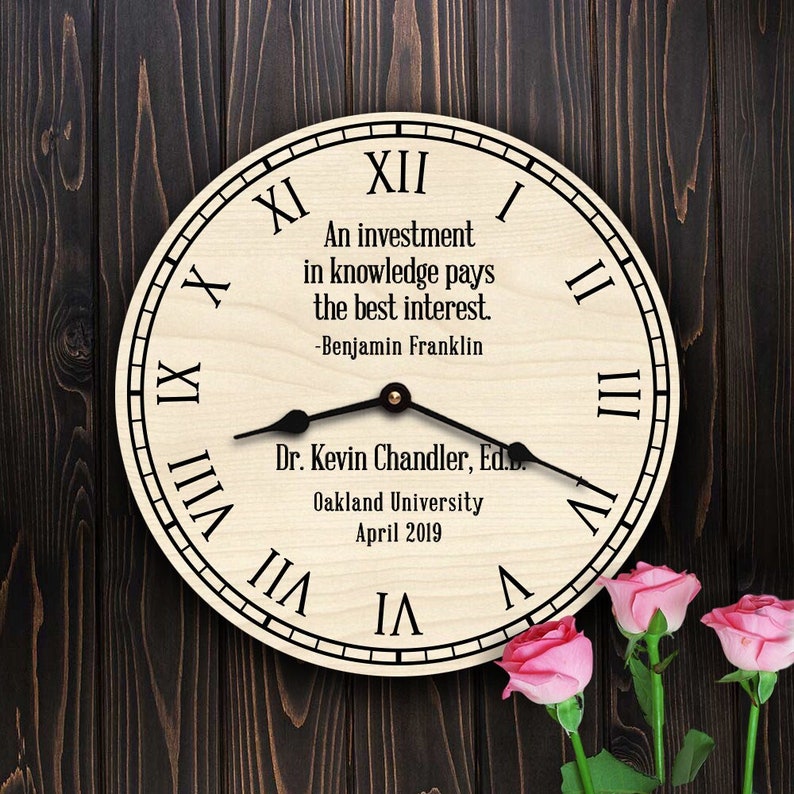 Personalized Doctorate Graduation Clock: Engraved Quote in Oak or Maple ...