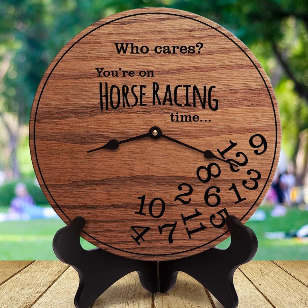 Funny Horse Racing Clock - Engraved Oak, Horse Track Decor - Etsy