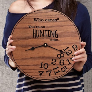Funny Hunter Gift: Engraved Wood Hunting Time Clock
