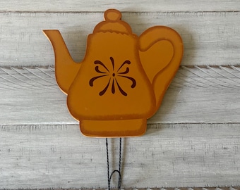 Vintage Wooden Teapot with Hanger Wall Decor Kitchen Art